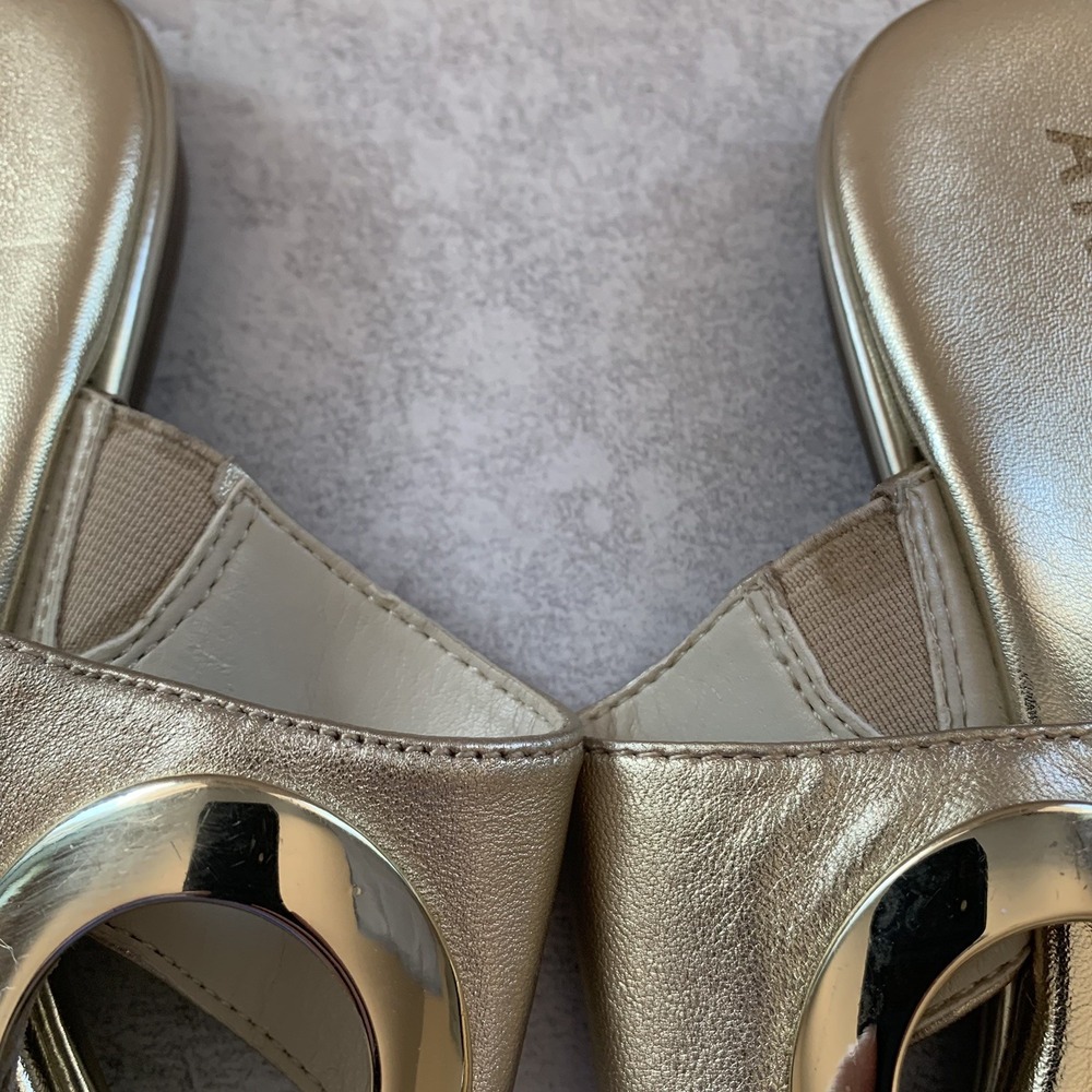 Anne Klein Women Sandals 8M Wedge Gold Metallic Slip On Comfort Shoes - Picture 10 of 16